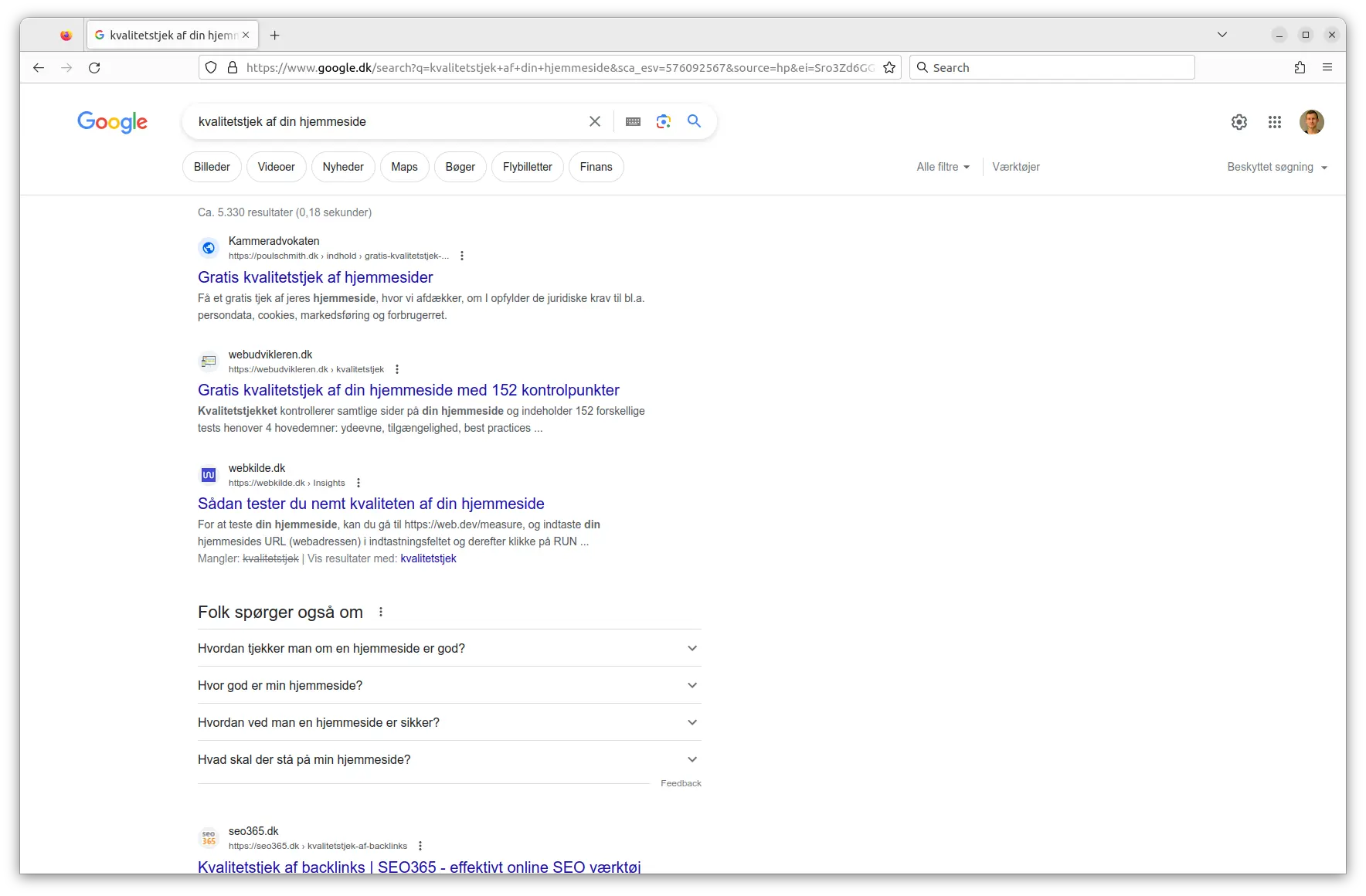 Søgeresultater i Google
