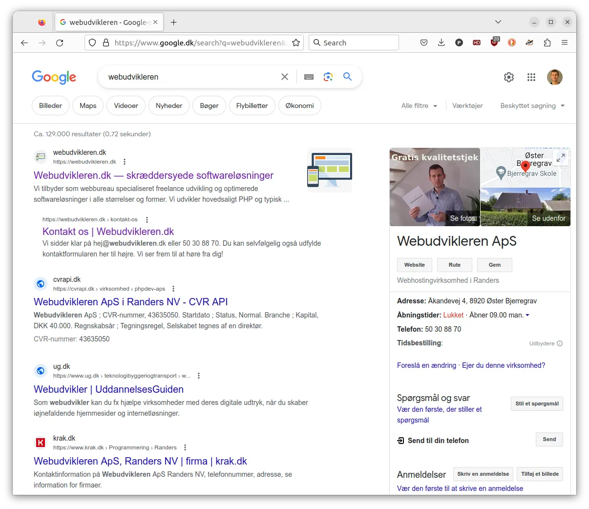 Google søgeresultater