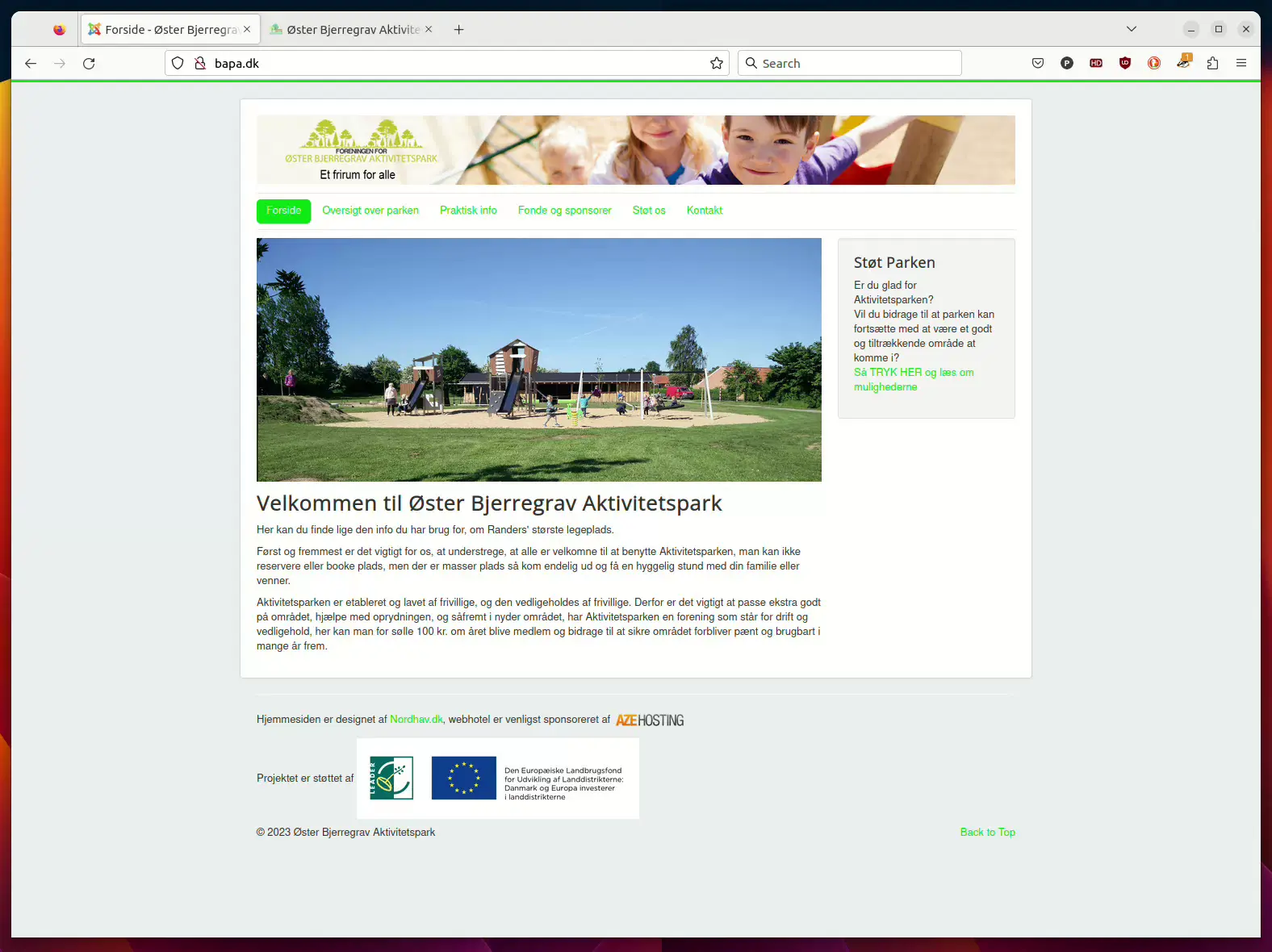 Den gamle hjemmeside for Øster Bjerregravs Aktivtetspark